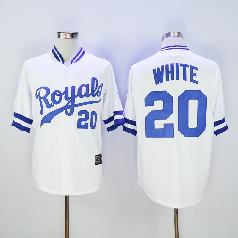 Men Kansas City Royals #20 White White Throwback MLB Jerseys